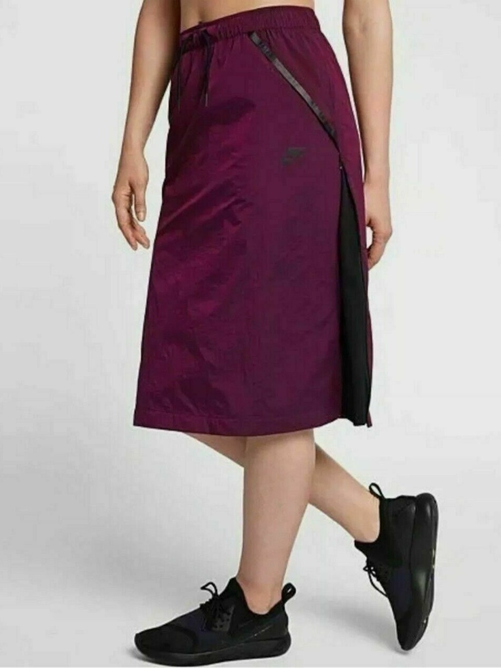 Nike Sportswear Plum Drawstring Midi Skirt with Side Panel and Pockets